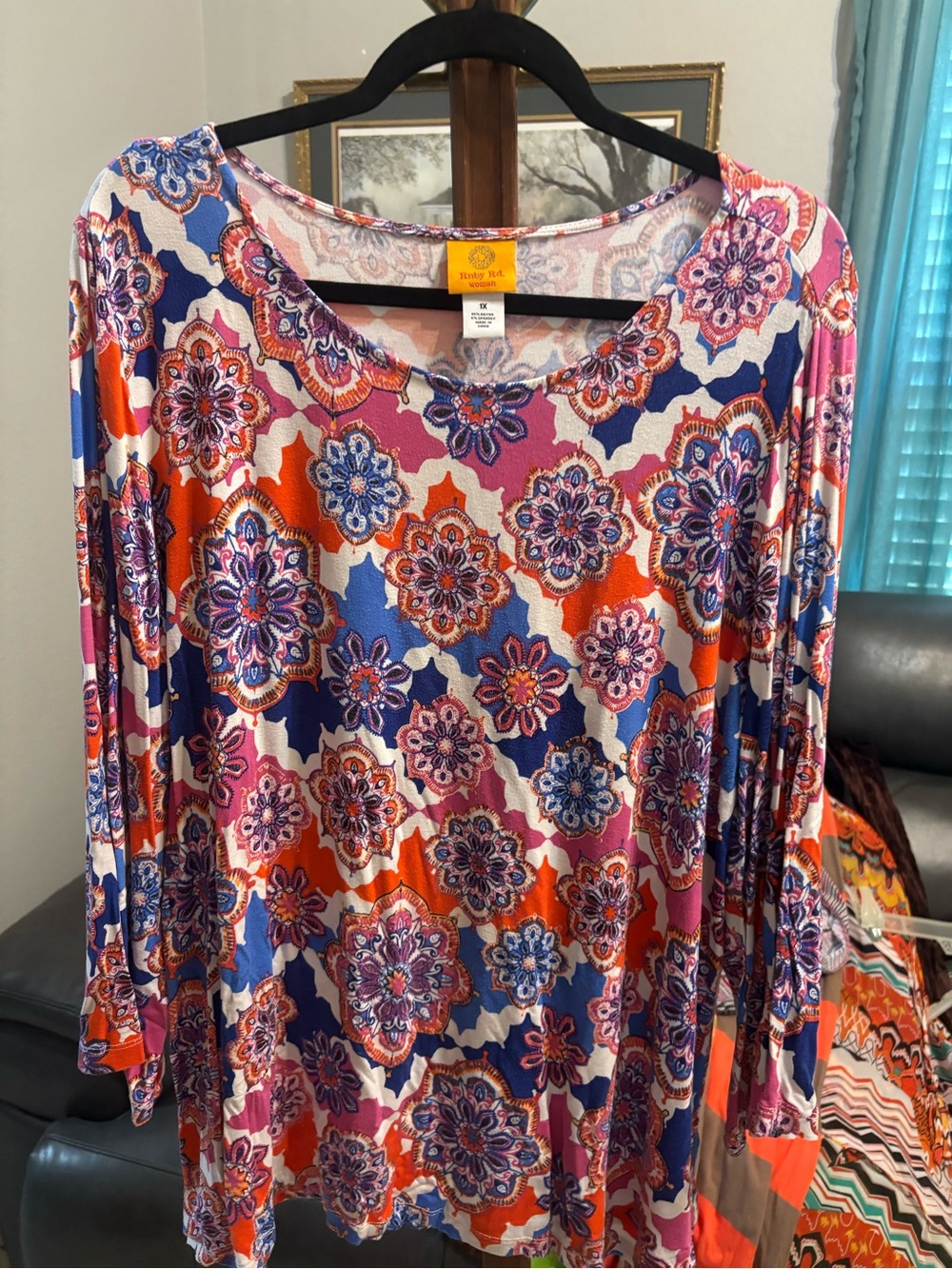 Ruby Rd. Multicolor Floral Scoop Neck Long Sleeve Top